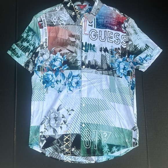 New GUESS Chao Printed Shirt SZ M - Picture 1 of 9